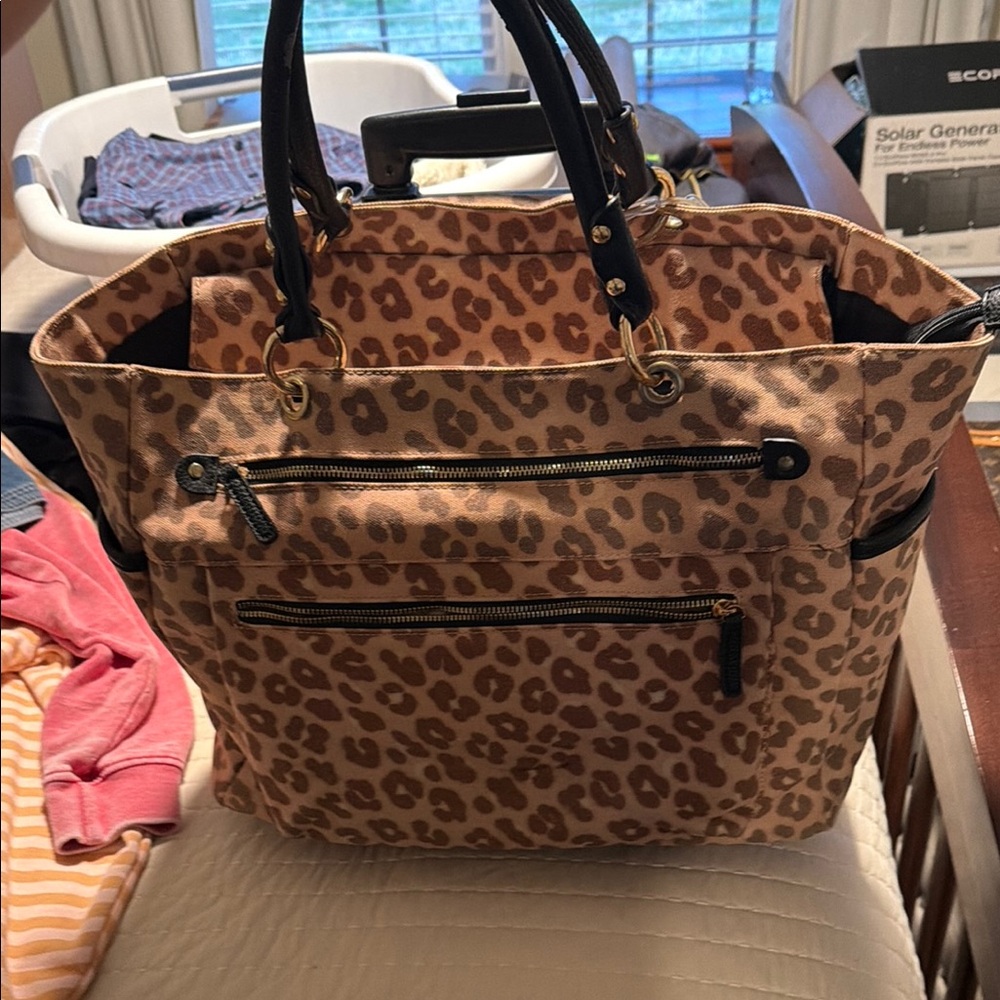 Leopard Print Tote Bag with wheels and Black Handles